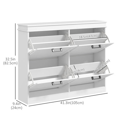 Shoe Storage Cabinet with 4 Flip Drawers and Adjustable Shelves, Narrow Shoe Cabinet for 20 Pairs of Shoes, White Shoe Storage Cabinets & Racks   at Gallery Canada