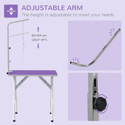 Foldable Pet Grooming Table for Dogs and Cats with Adjustable Arm, Non-slip Surface, Purple Dog Grooming Tables   at Gallery Canada