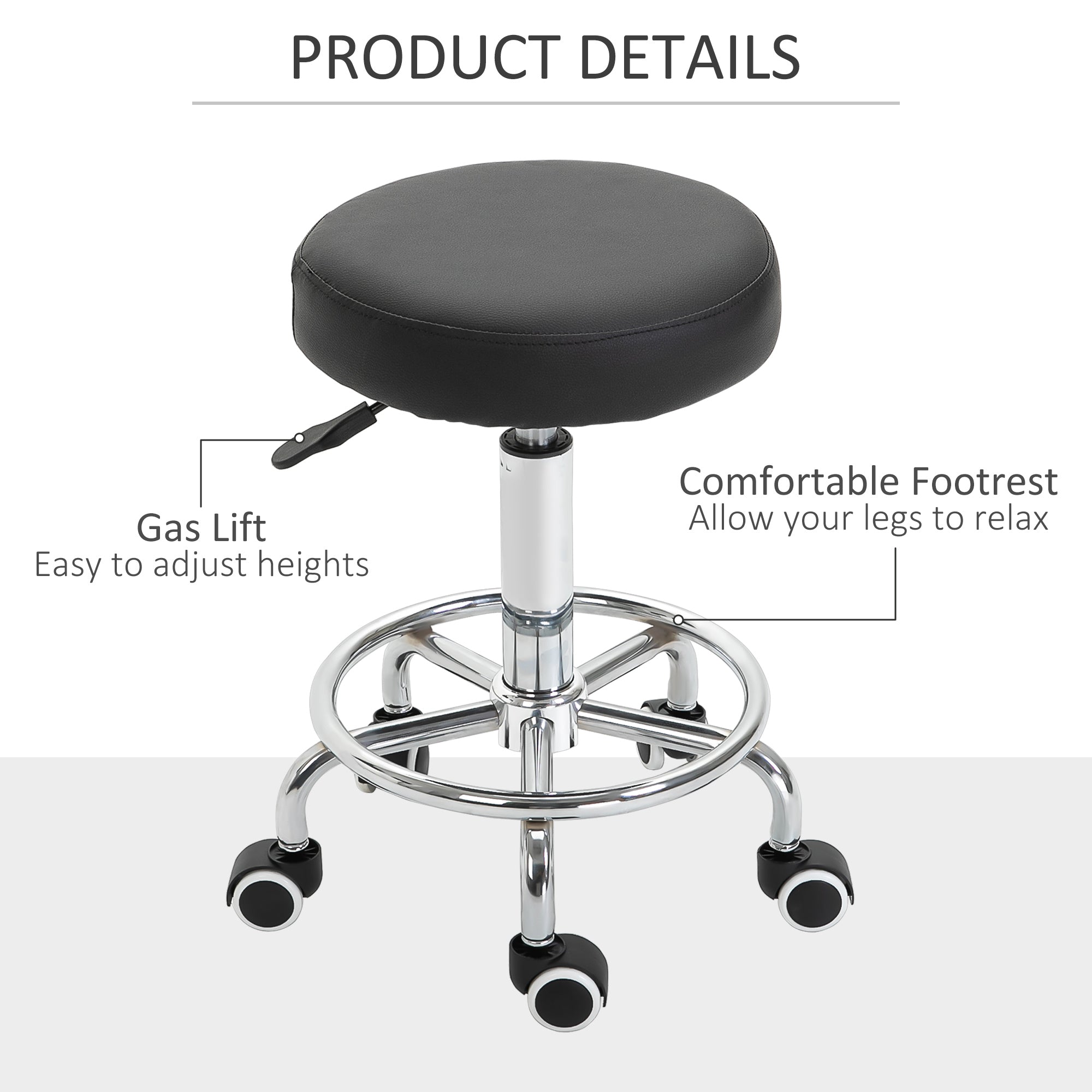 Adjustable Swivel Salon Stool Hydraulic PU Barber Rolling Massage Tattoo Chair Bar Beauty SPA Seat Black Salon Stools   at Gallery Canada