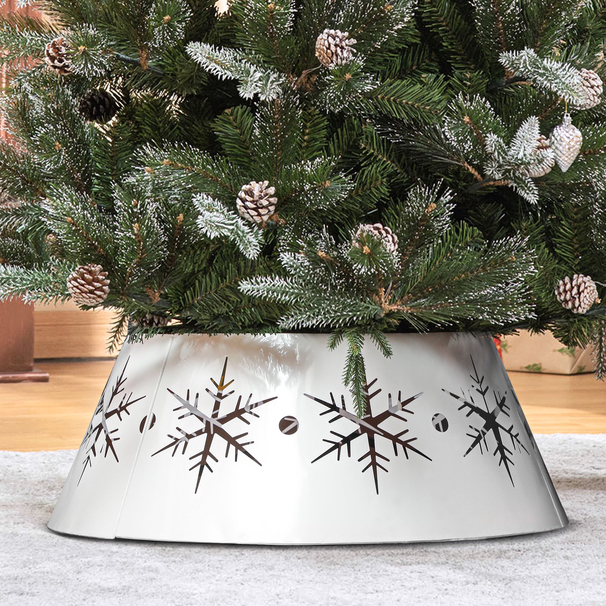 26" Christmas Tree Base Cover, Christmas Tree Collar with Hollow Snowflake Patterns for Home Decoration, White Christmas Trees   at Gallery Canada