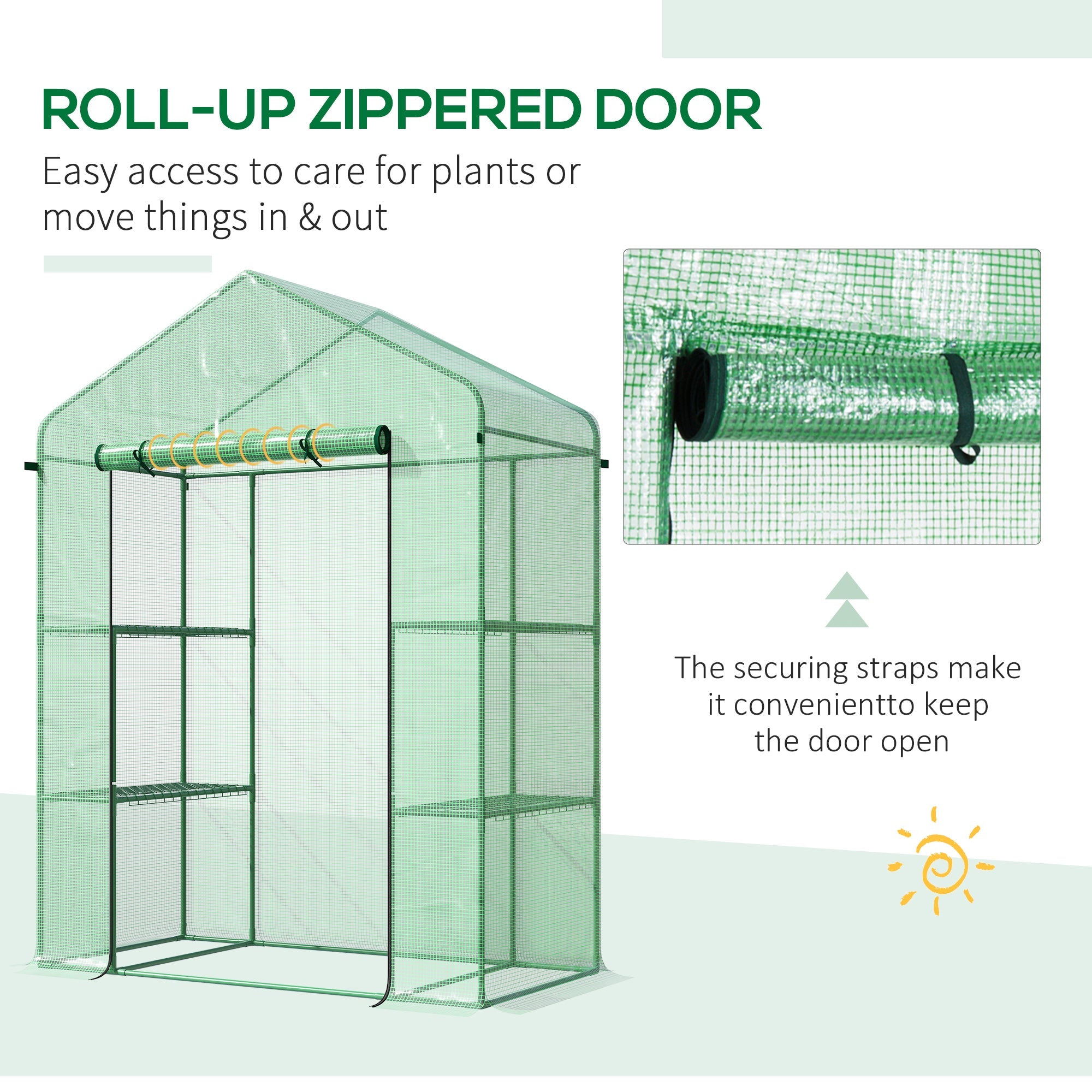 3-Tier Mini Greenhouse, Walk-in Greenhouse, Garden Hot House with 4 Shelves, Roll-Up Door and Weatherized Cover, 56