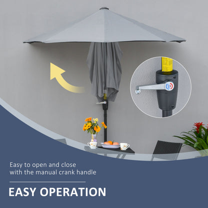 6.6 x 6ft Half Patio Umbrella Outdoor Parasol with Double-Sided Canopy, Crank Handle, Base for Garden, Balcony, Grey Sun Umbrellas   at Gallery Canada