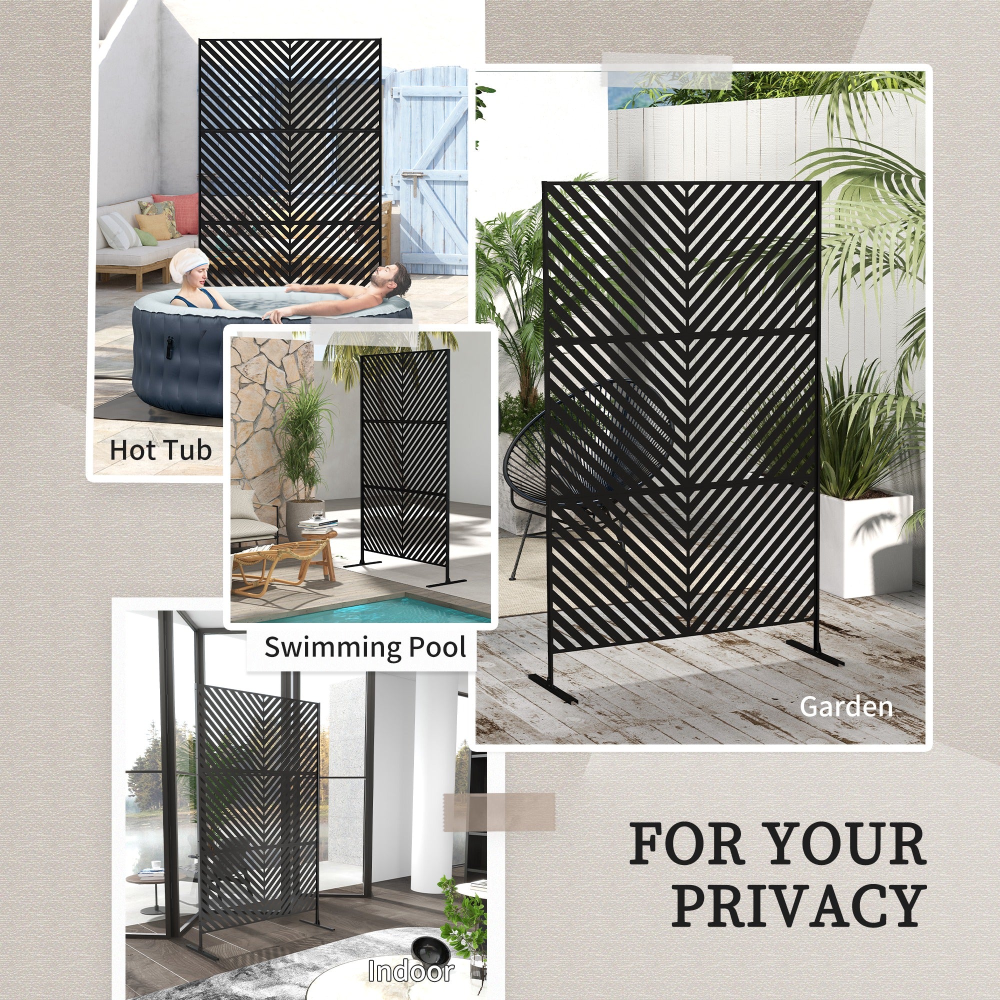 6.5FT Decorative Outdoor Divider, Metal Privacy Screen with Stand, Triangle Style, Black Side Awnings at Gallery Canada