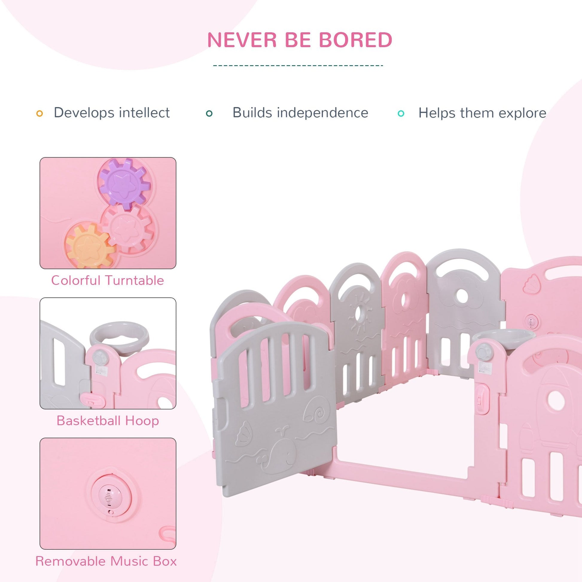 Baby Enclosure, 14 Panels Baby Playpen Baby Play Yard, Indoor &; Outdoor Kids Activity Center, Pink Baby Enclosures   at Gallery Canada