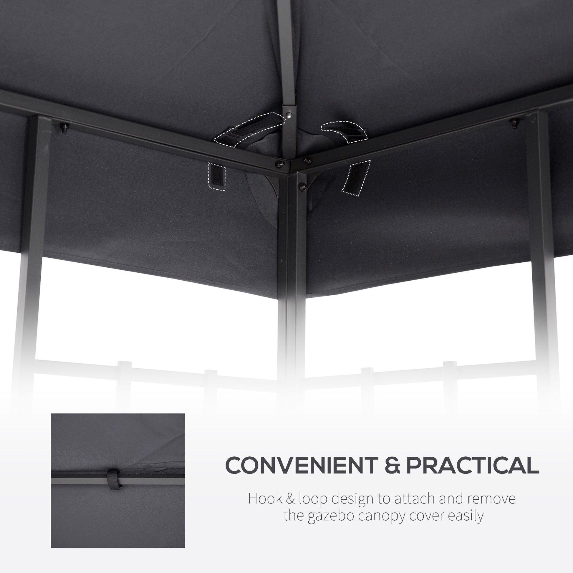 9.8' x 9.8' Square 2-Tier Gazebo Canopy Replacement Top Cover Outdoor Garden Sun Shade, Dark Grey Gazebo Canopy Replacement   at Gallery Canada