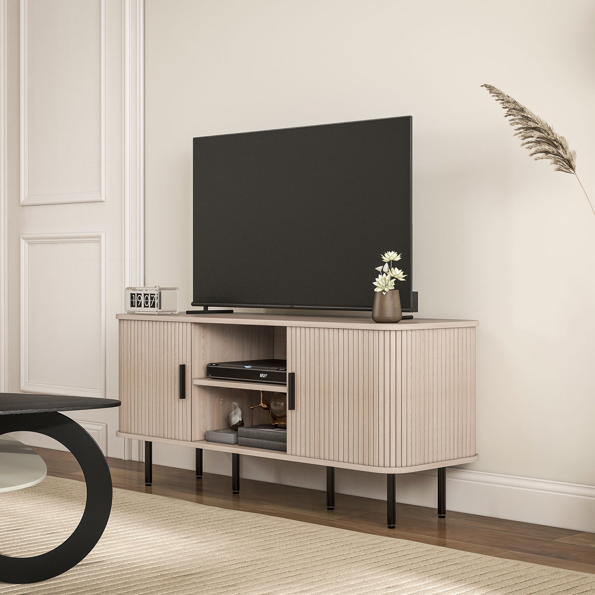 TV Stand Cabinet for TVs up to 55 Inches, TV Unit with Storage Shelves and Cabinets for Living Room, Oak Tone TV Stands   at Gallery Canada