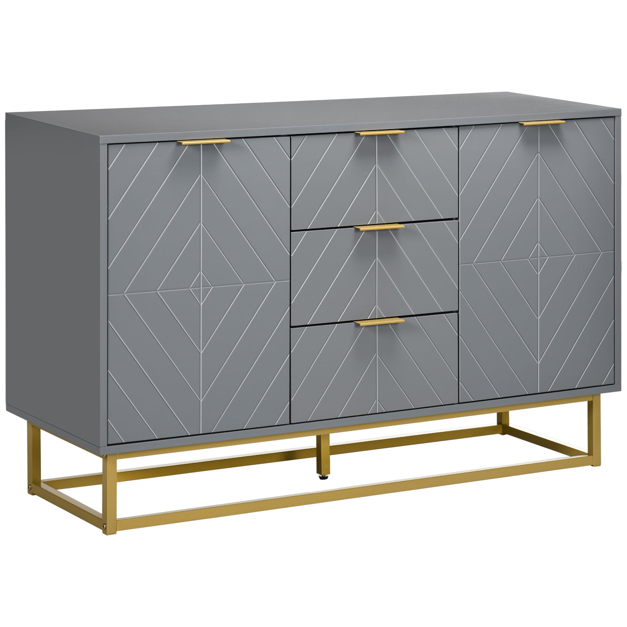 Contemporary 3-Drawer Sideboard Buffet Cabinet with Adjustable Shelves, Grey Bar Cabinets Grey  at Gallery Canada