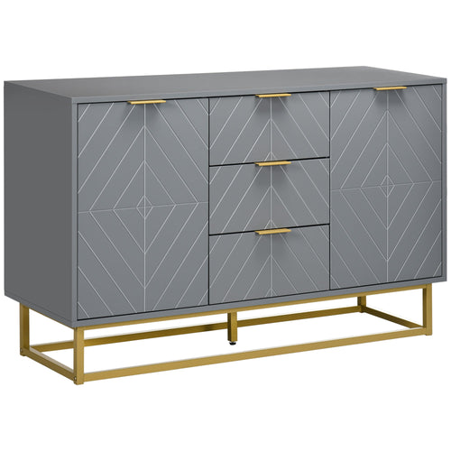 Contemporary 3-Drawer Sideboard Buffet Cabinet with Adjustable Shelves, Grey