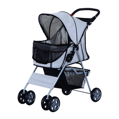 4 Wheel Dog Pet Stroller Dog Cat Carrier Folding Sunshade Canopy with Brake, Grey Dog Bike Trailers & Strollers   at Gallery Canada