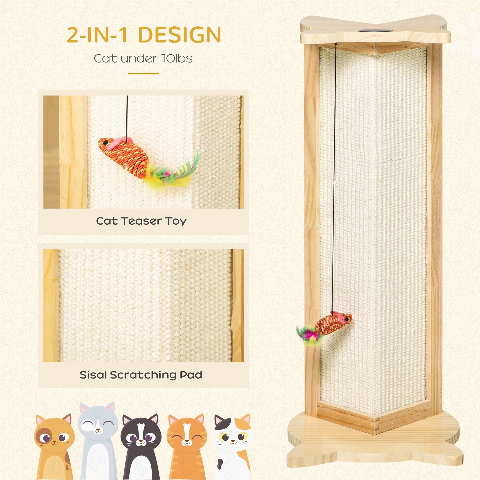 Sisal Cat Scratching Post, Cute Cat Scratcher with Hanging Funny Toy, 90° Angle for Wall Table Corners, Natural Cat Posts   at Gallery Canada