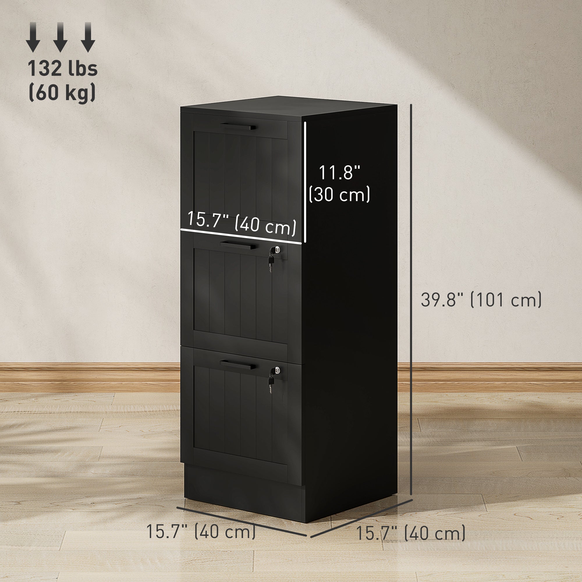 3 Drawer Filing Cabinet with Lock, Office Storage Cabinet with Adjustable Hanging Bars for A4 Letter Size Files, Black Office Cabinets & Cupboards at Gallery Canada