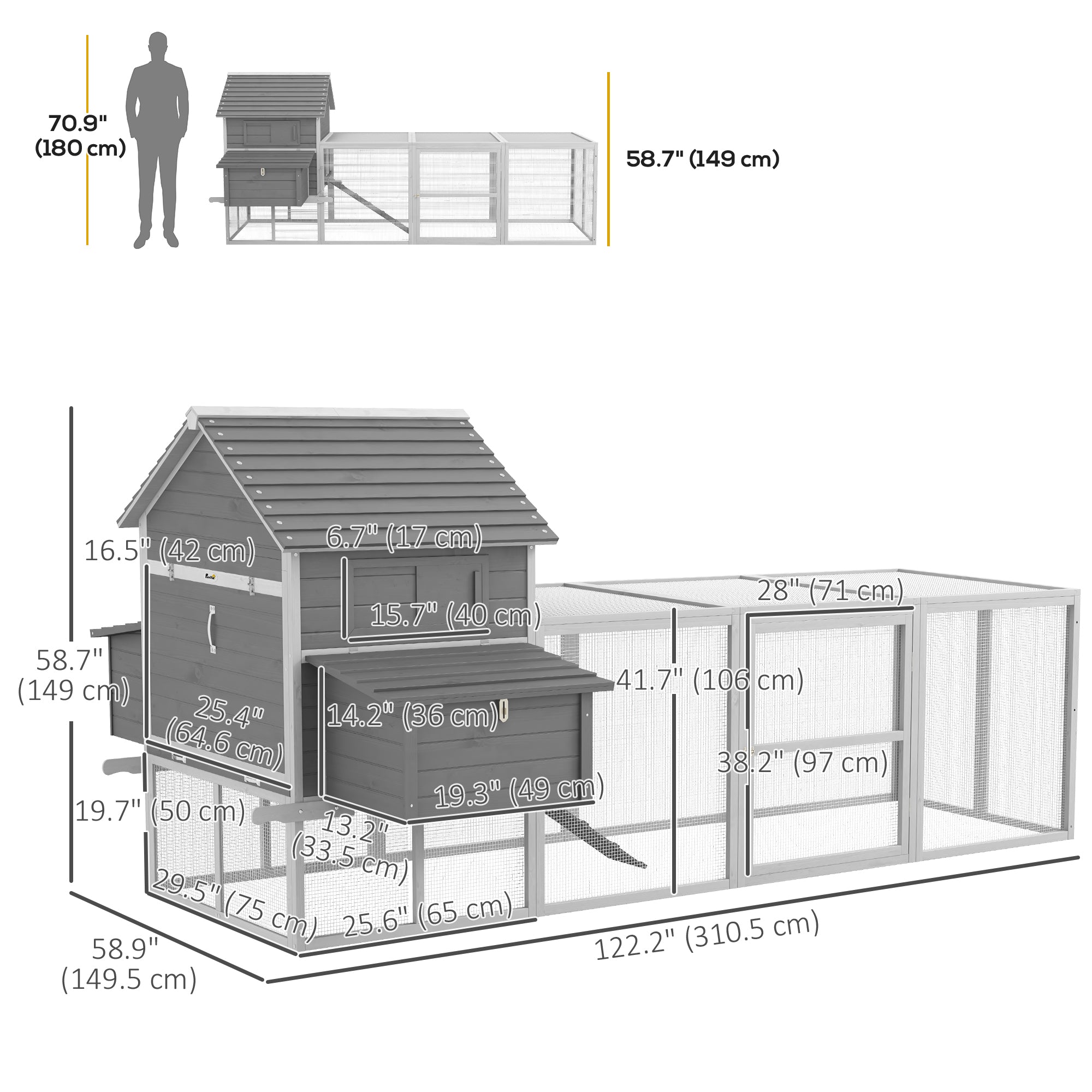 Wooden Chicken Coop with Nesting Boxes, Run, Doors, Tray, Ramp for 4-6 Chickens Chicken Coops at Gallery Canada