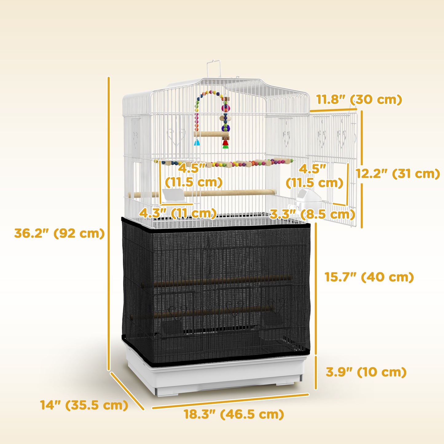 36" Bird Cage with Accessories, Handle, Mesh Cover, Tray, White Bird Cages   at Gallery Canada