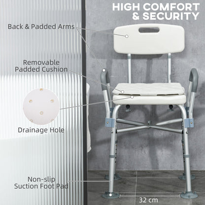 Padded Shower Chair with Back and Arms, 396lbs Capacity, Tool-Free Assembly, White Bath Chairs   at Gallery Canada