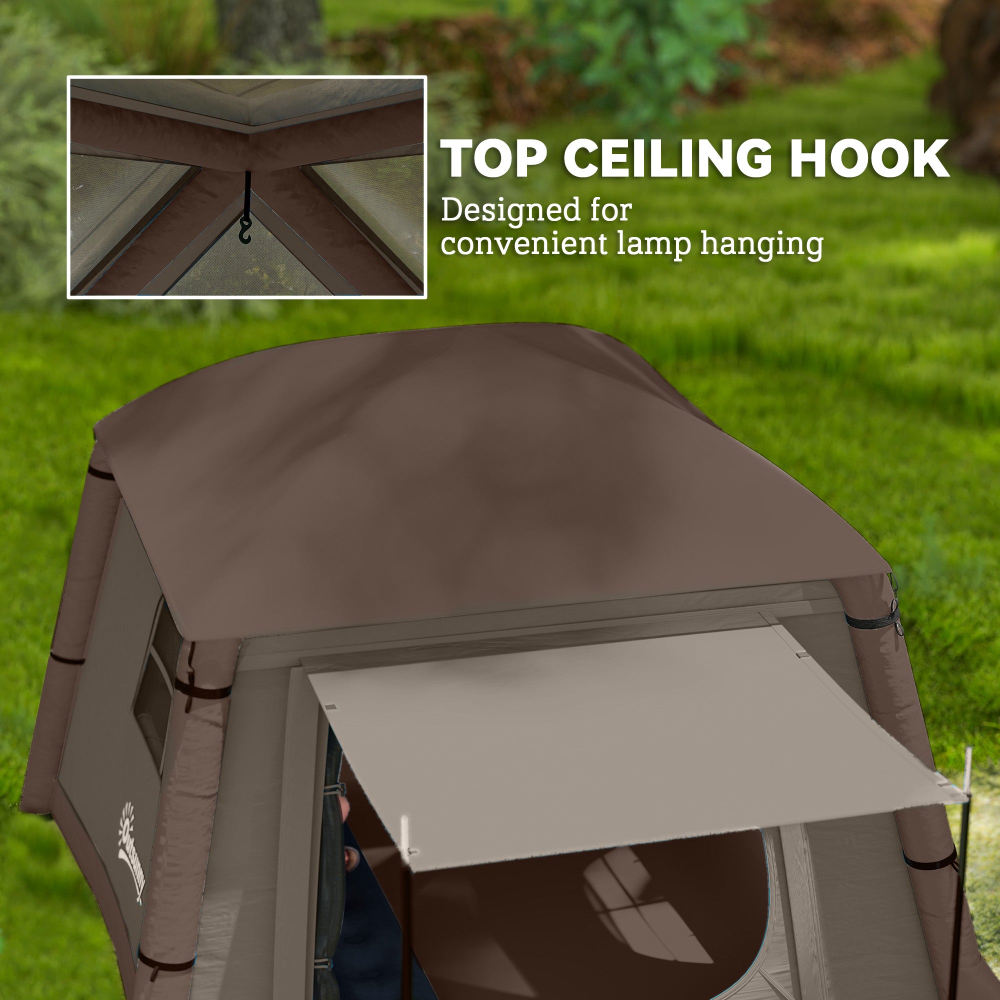 Inflatable Camping Tent, 1/2 Person Glamping Tent with Hand Pump, Blow Up Tent with Doors, Carry Bag, Khaki and Brown Camping Tents at Gallery Canada