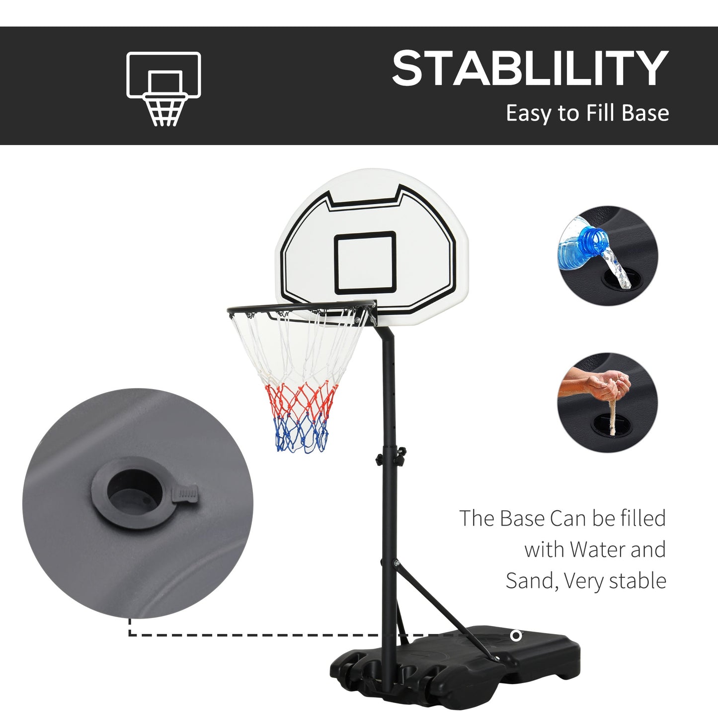 51"-64" Height Adjustable Basketball System Poolside Hoop Stand Portable with Wheels - Gallery Canada