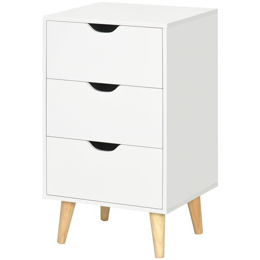 Bedside Table, Modern Nightstand with 3 Drawers, Side End Table with Wood Legs for Living Room, Bedroom, White Bedside Tables   at Gallery Canada