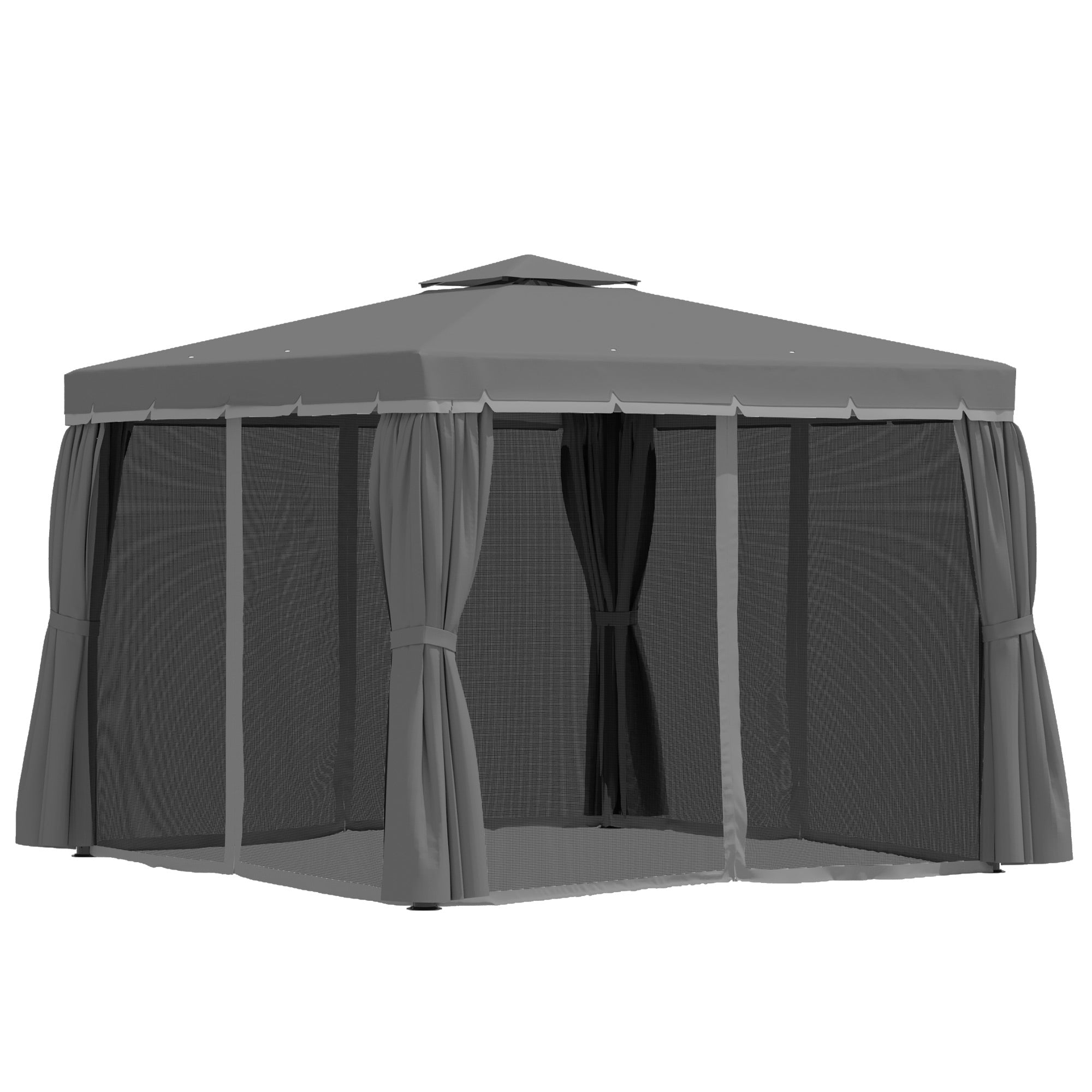 10' x 10' 2-Tier Outdoor Gazebo Canopy Tent with Zippered Mesh Sidewalls, Aluminum Frame for Patio, Backyard, Dark Grey Gazebos at Gallery Canada