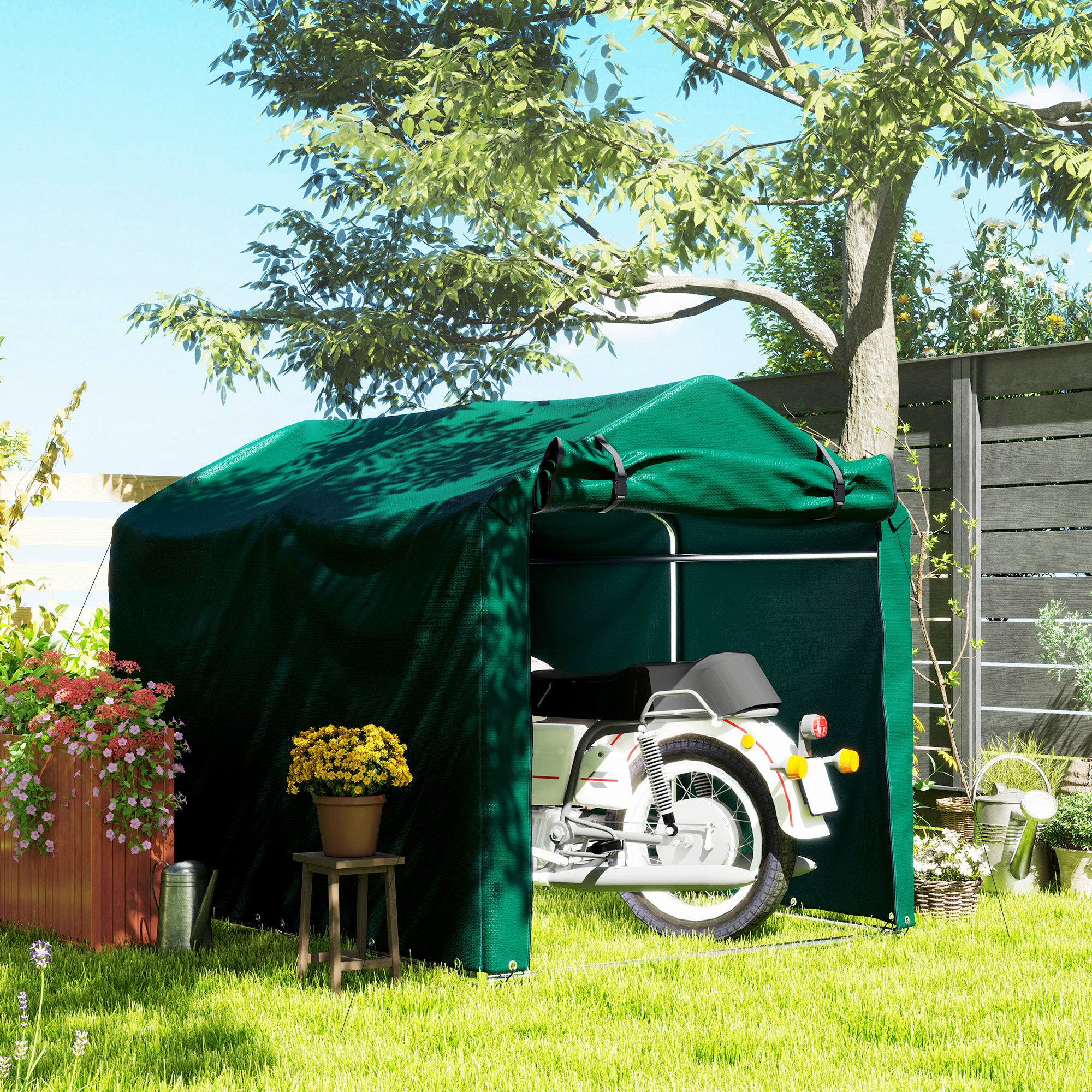 Outdoor Storage Shed, UV Resistant Bike Tent with Roll-up Zipper Door, Portable Shed for Bike, Motorcycle, Dark Green Sheds at Gallery Canada