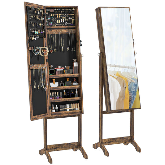 Lockable Mirror Jewelry Cabinet, Full-Length Mirror and Jewellery Storage with 3 Adjustable Angles, Rustic Brown Jewelry Armoire & Jewellery Mirror Cabinets   at Gallery Canada