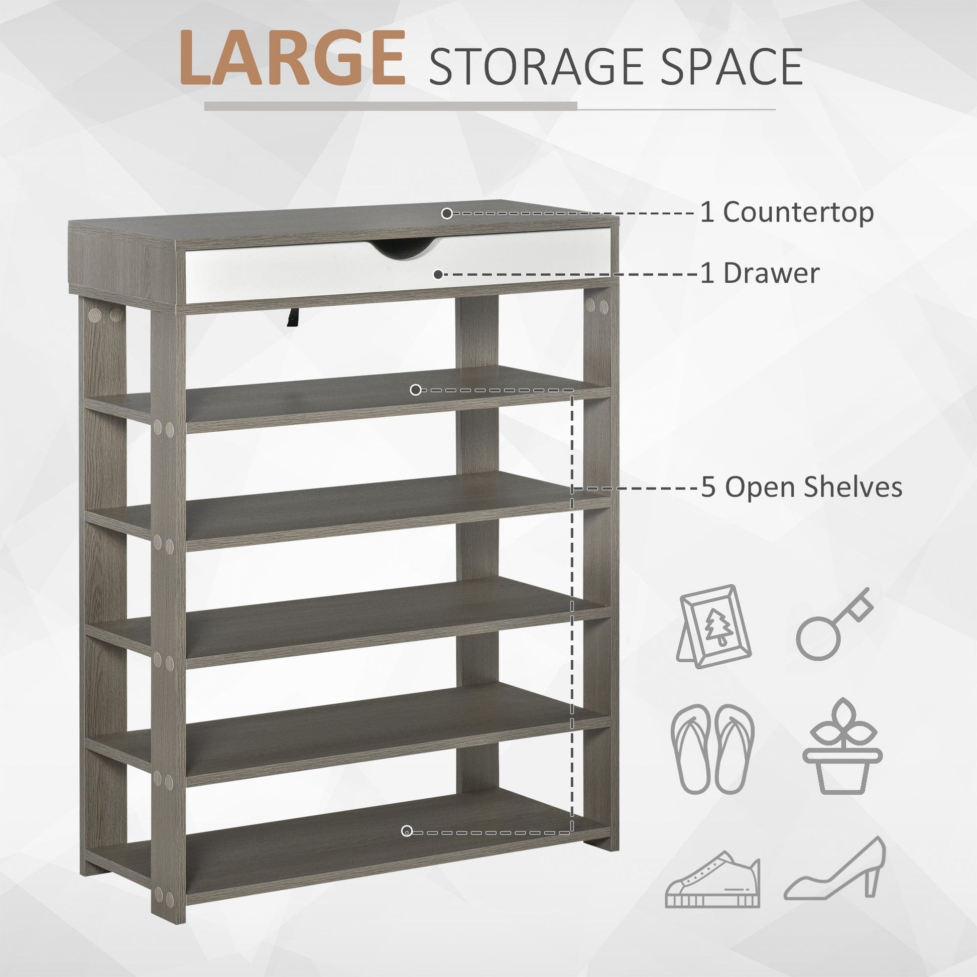 Shoe Rack, Free Standing Shoe Cabinet with Drawer and 5-tier Storage Shelf, Shoe Storage Organizer for Entryway, Grey Shoe Storage Cabinets & Racks   at Gallery Canada