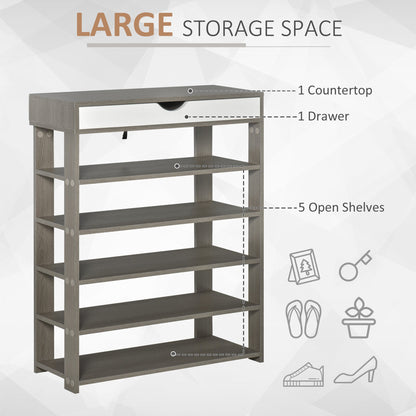 Shoe Rack, Free Standing Shoe Cabinet with Drawer and 5-tier Storage Shelf, Shoe Storage Organizer for Entryway, Grey Shoe Storage Cabinets & Racks   at Gallery Canada