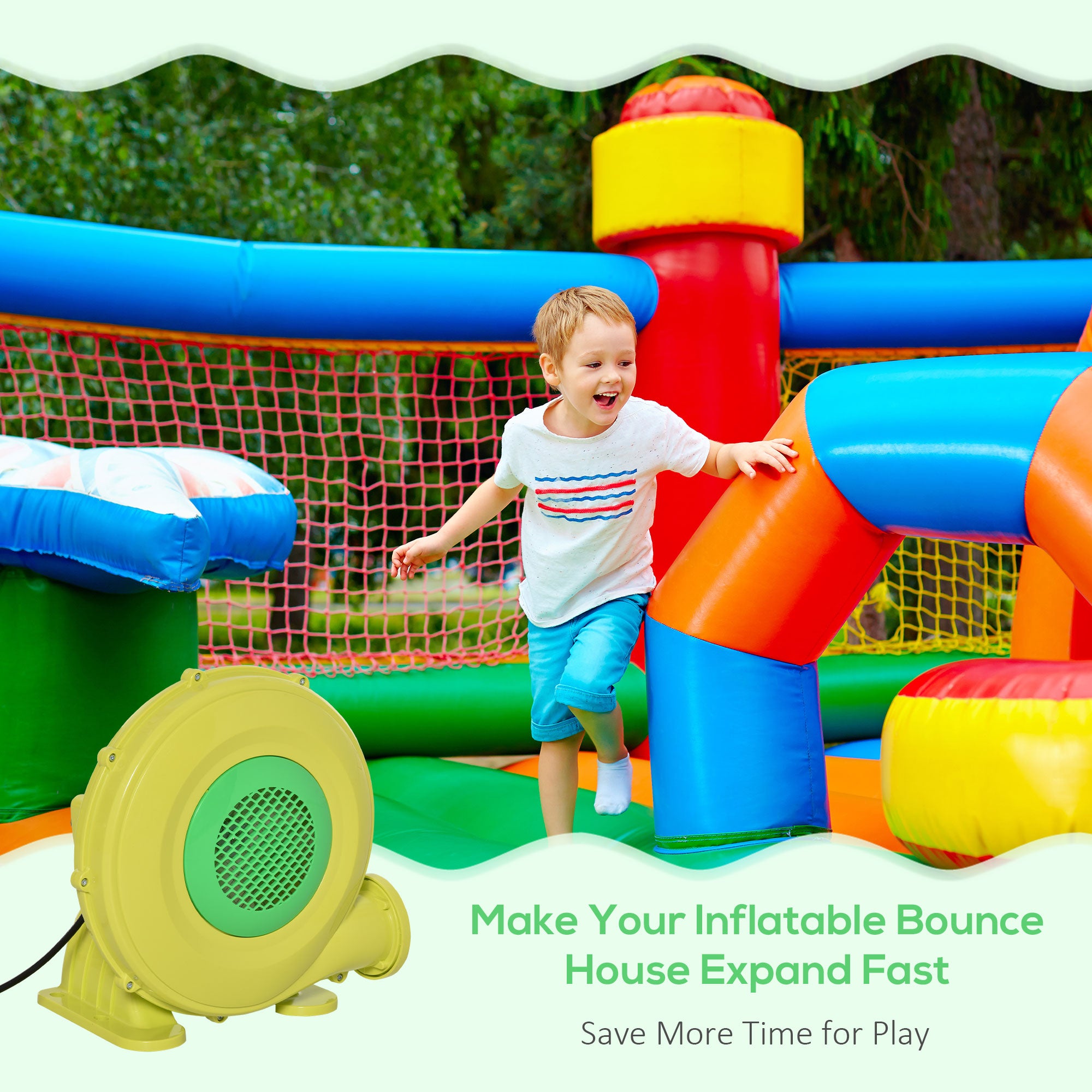 Electric Air Blower 450-Watt Fan Blower Compact and Energy Efficient Pump Indoor Outdoor for Inflatable Bounce House, Bouncy Castle and Pneumatic Swimming Pool, Yellow Inflatables at Gallery Canada