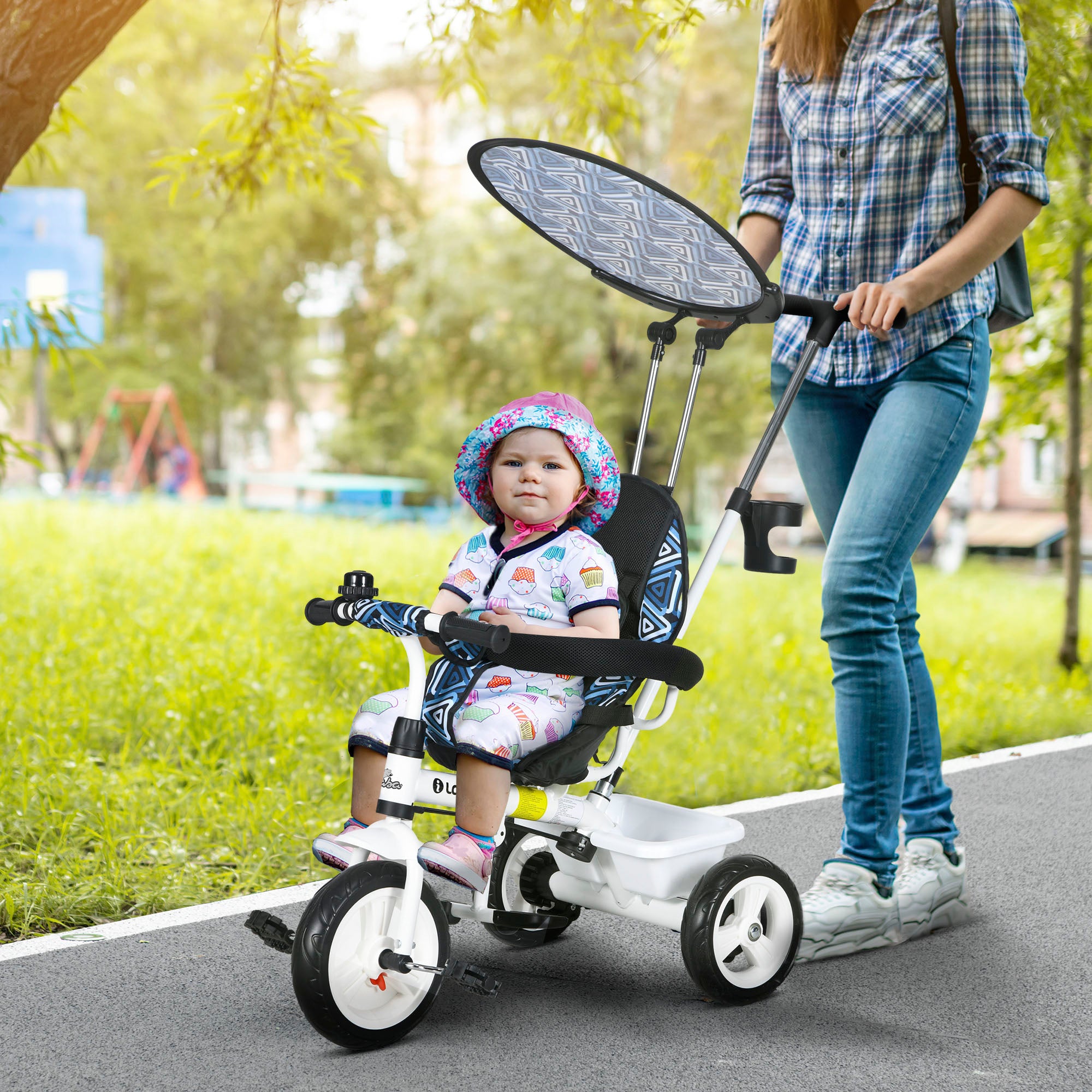 6 in 1 Kids Tricycle with Removable Handlebar and Canopy, Blue Tricycles for Kids at Gallery Canada