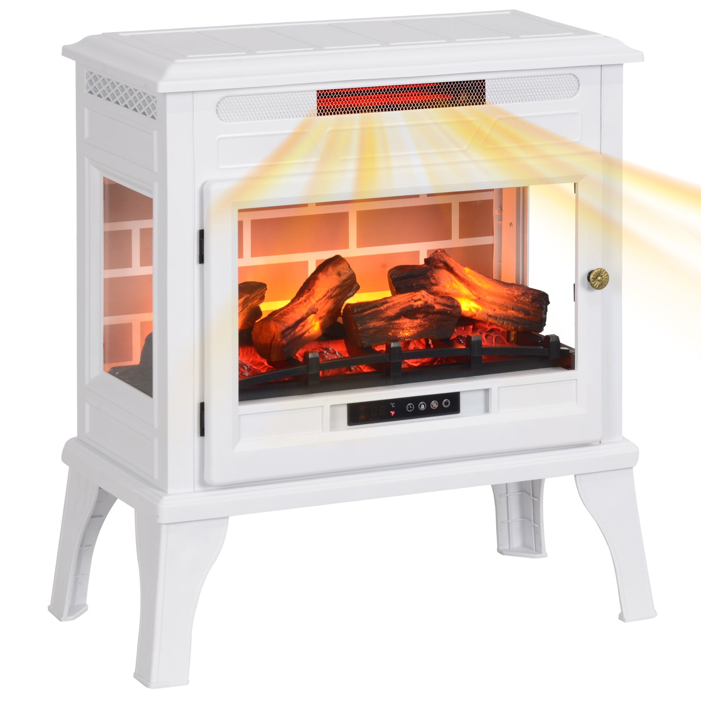 24" Electric Fireplace Stove, 1000W/1500W Freestanding Fireplace Heater with Realistic 3D Flame Effect, Remote, White Electric Fireplaces at Gallery Canada