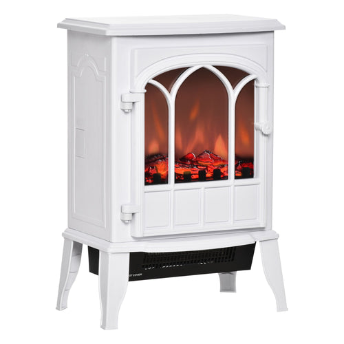 Electric Fireplace Stove, Freestanding Fireplace Heater with Realistic Flame, Adjustable brightness, Overheating Safety System, White