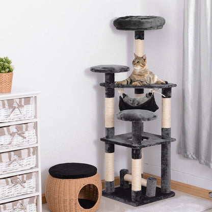 52" Multi-Level Cat Tree Tower, Kitten Scratcher Activity Center Play House with Hammock - Grey Cat Towers   at Gallery Canada