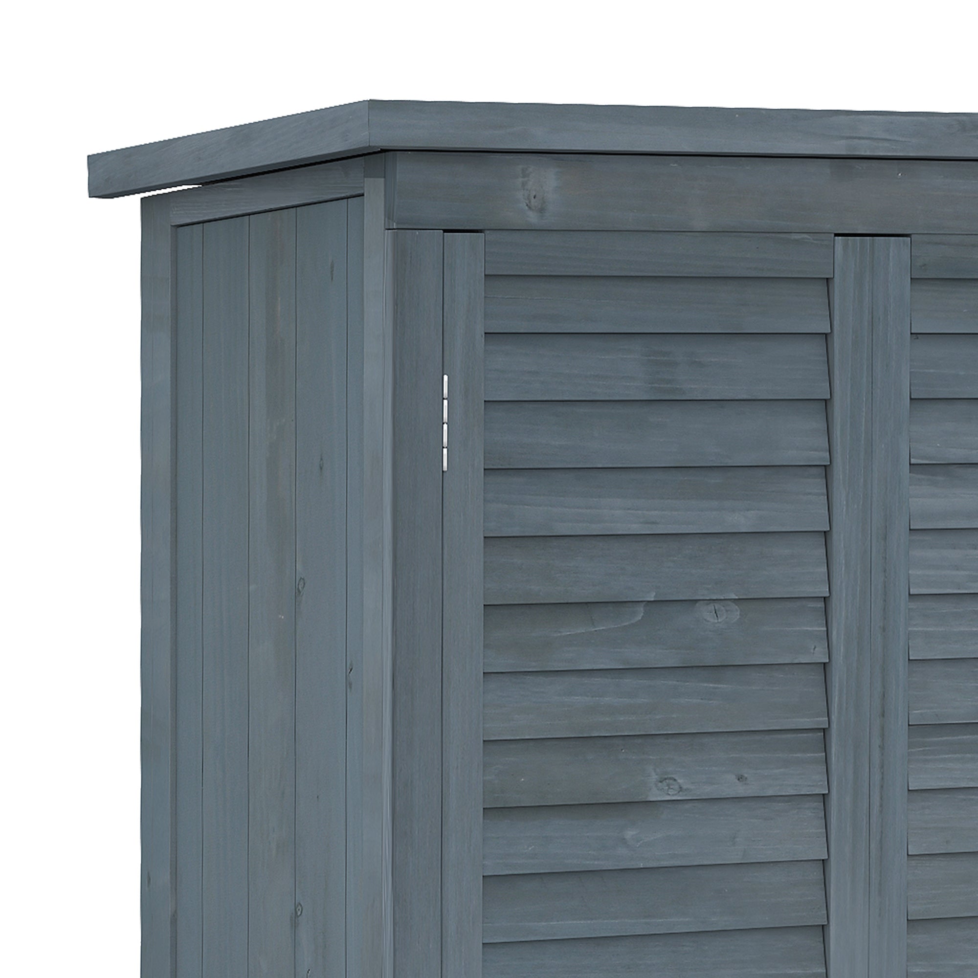 Outdoor Garden Shed, Wooden Tool Storage Shed, 3-Tier Shelves, Asphalt Roof, Shutter Doors, 34.3