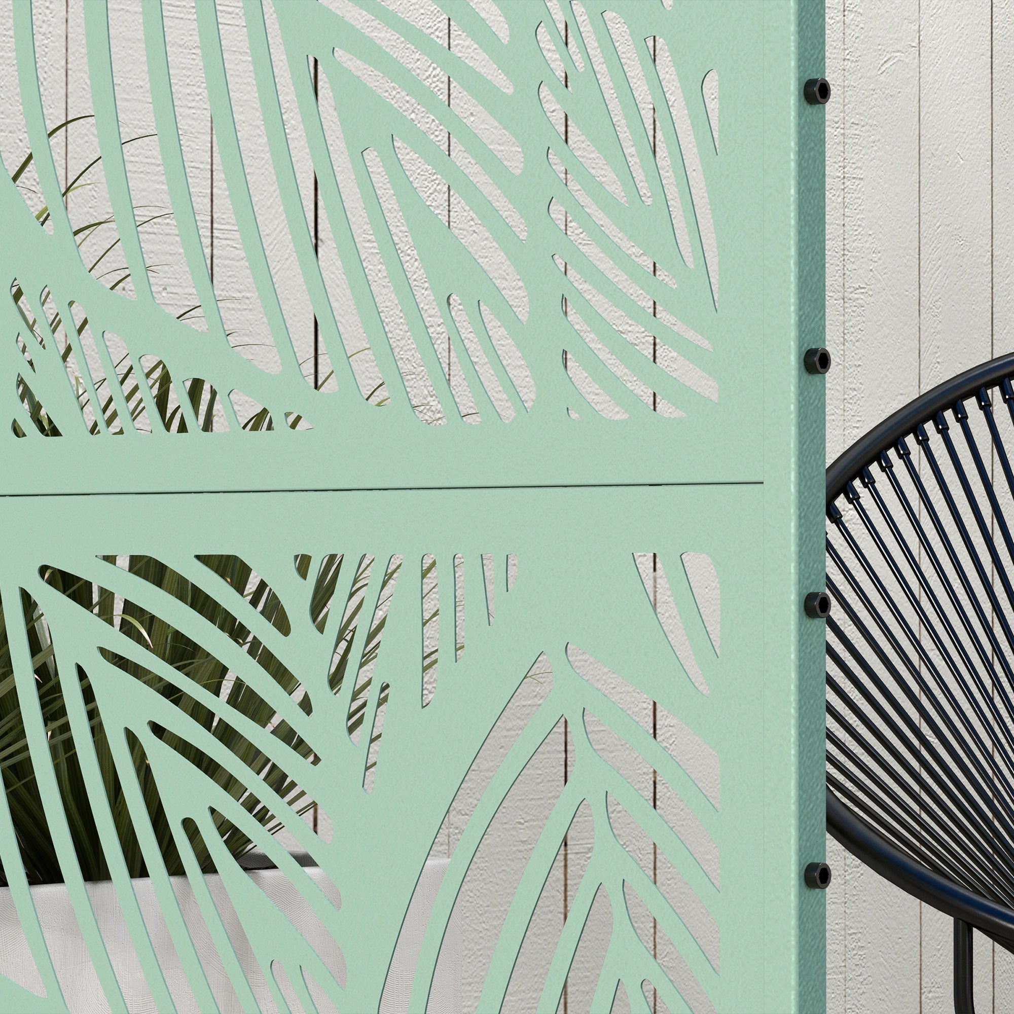 6.5FT Decorative Outdoor Divider, Metal Privacy Screen with Stand, Leaf Style, Light Green Side Awnings at Gallery Canada