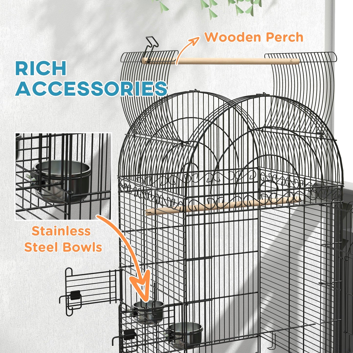 60" Open Top Parrot Cage with Stand, Tray, Perches, Shelf, Black Bird Cages   at Gallery Canada