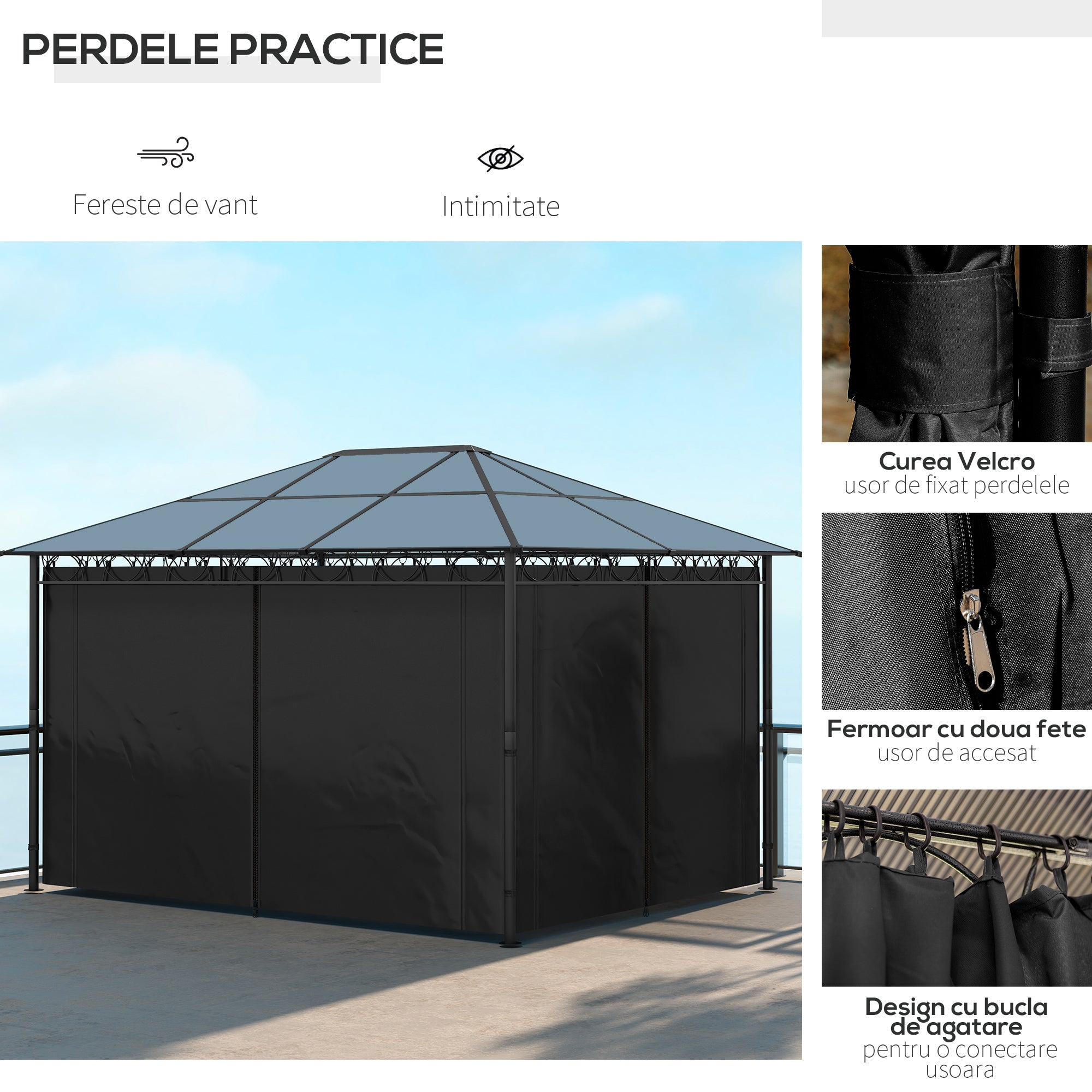 13' x 10' Polycarbonate Hardtop Gazebo Canopy, Outdoor Patio Gazebo with Aluminum Frame &; Curtains, Dark Grey Gazebos at Gallery Canada