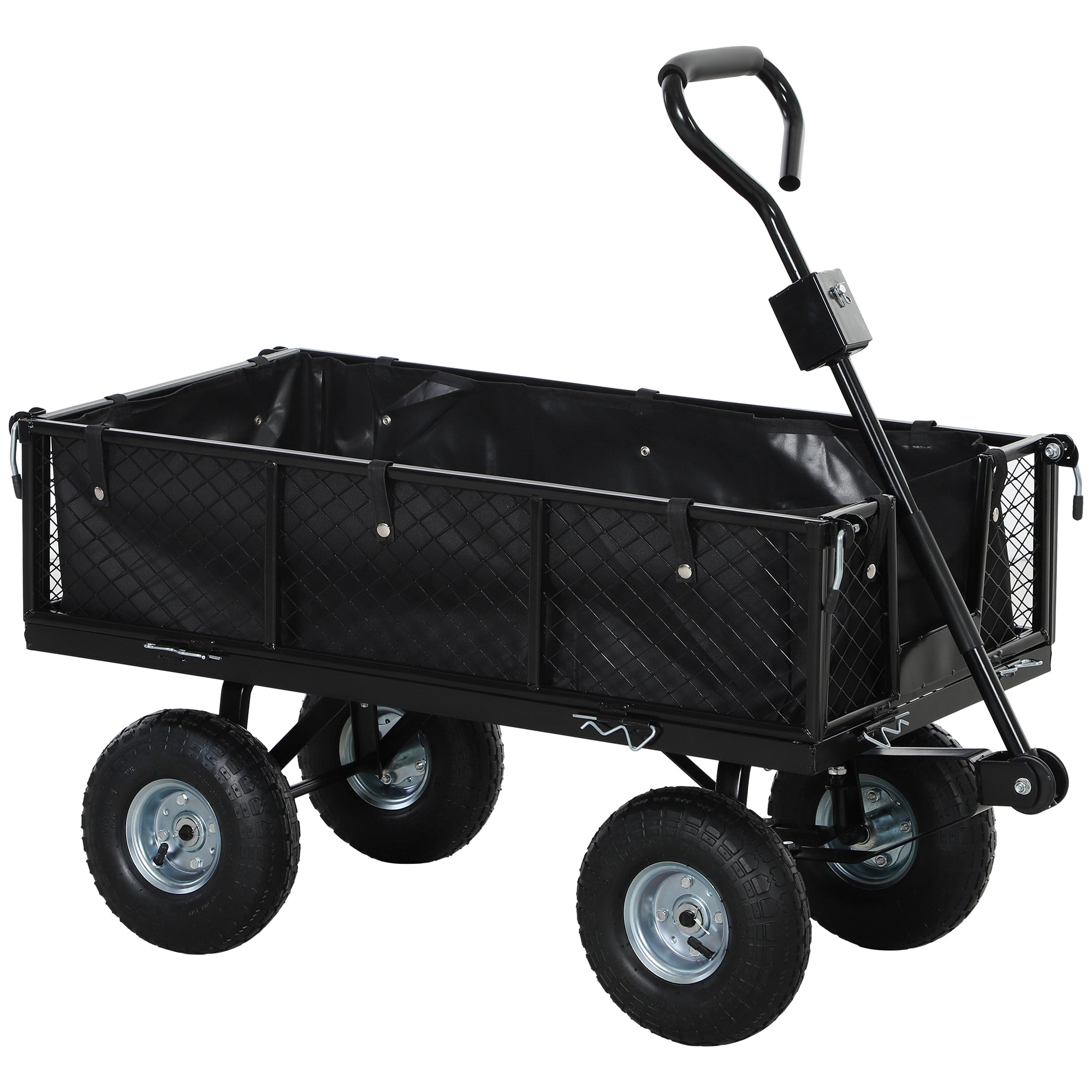 Steel Garden Cart, Utility Wagon Cart with Removable Liner, Quick-Release Sides, 10