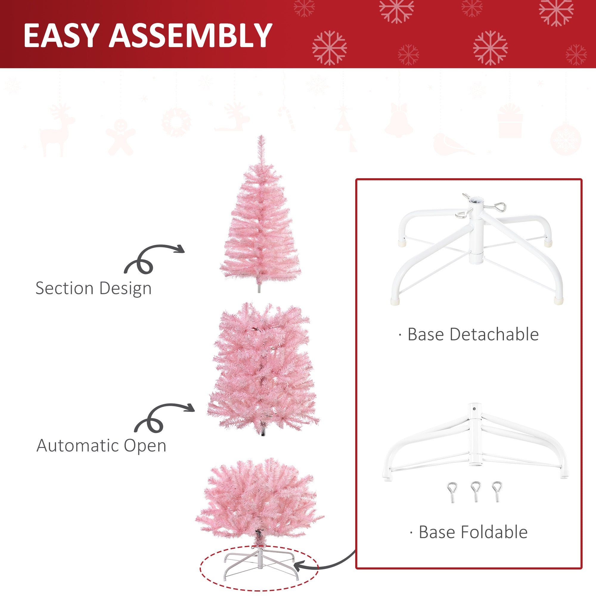 6FT Pop-up Artificial Christmas Tree Holiday Xmas Holiday Pencil Tree Decoration with Automatic Open for Home Party, Pink Artificial Christmas Trees   at Gallery Canada