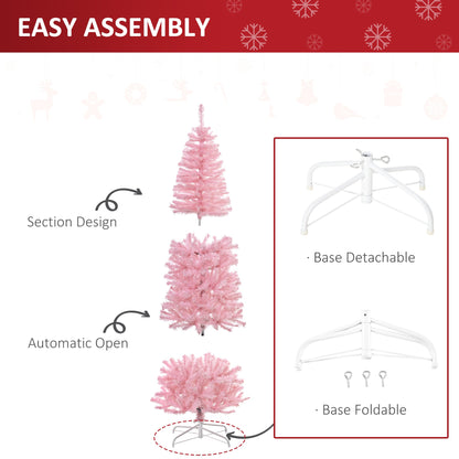 6FT Pop-up Artificial Christmas Tree Holiday Xmas Holiday Pencil Tree Decoration with Automatic Open for Home Party, Pink Artificial Christmas Trees   at Gallery Canada