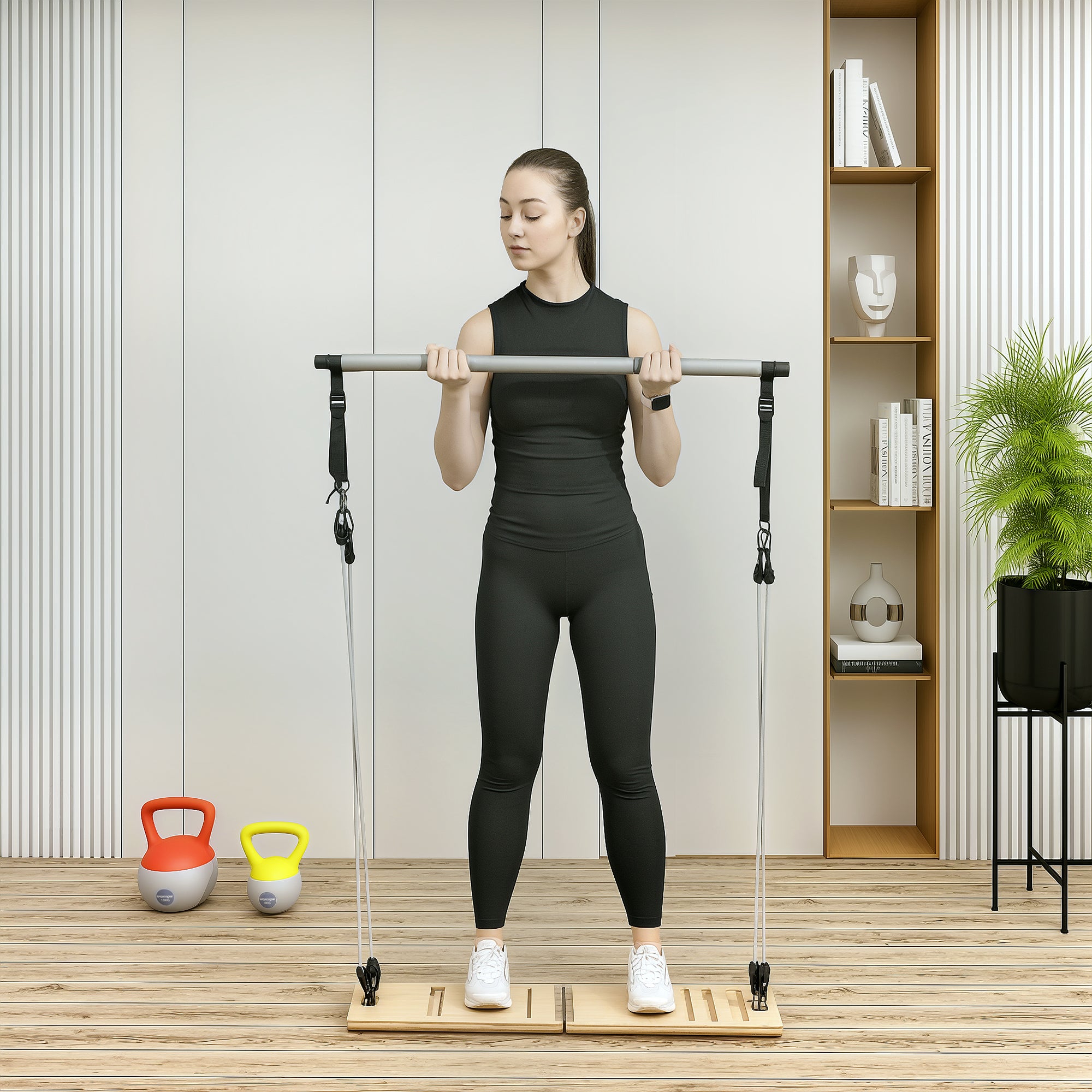 Pilates Bar Kit with Resistance Bands and Foldable Calf Stretch Board, Pilates Equipment for Full Body Workouts, Grey More-Strength Training Equipment at Gallery Canada
