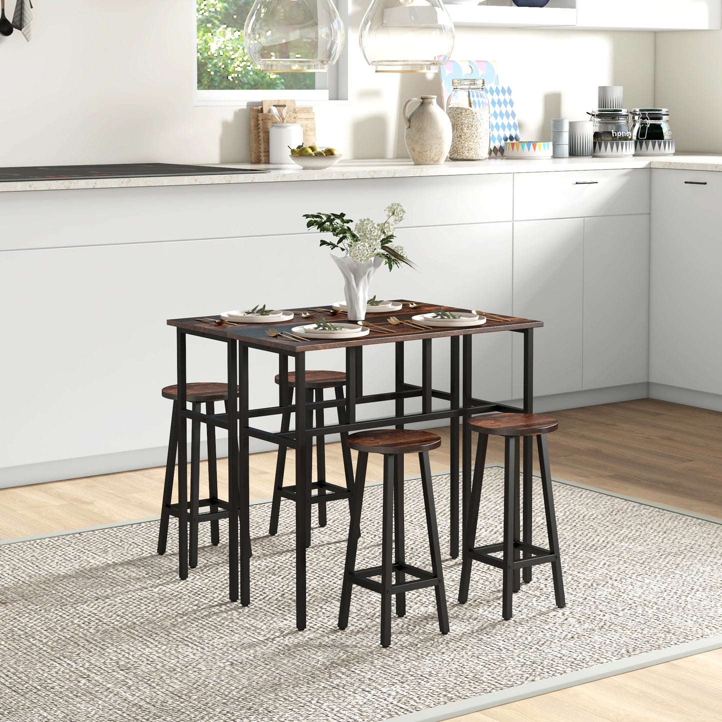 Bar Table Set of 6 Bar Table and Stools for 4 2 Breakfast Tables and 4 Stools for Living Room Dining Room Rustic Brown Bar Sets Rustic Brown  at Gallery Canada