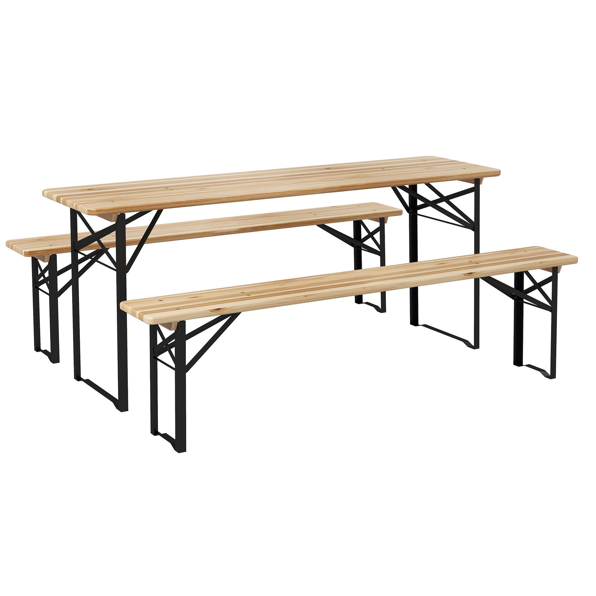 3 Pieces Folding Picnic Table Set, Portable Folding Picnic Table Set, 1 Picnic Table and 2 Benches Bistro Sets Wood Colour at Gallery Canada