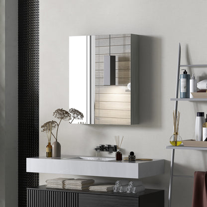 Wall Mount Mirrored Medicine Cabinet, Bathroom Mirror Cabinet with Adjustable Shelf, Double Soft Closing Doors, Grey Mirror Medicine Cabinets   at Gallery Canada