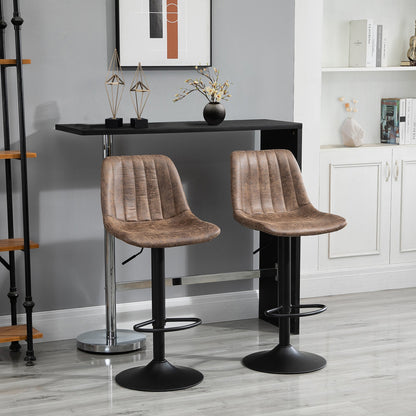 Adjustable Bar Stools Set of 2, Microfiber Swivel Barstools with Back and Footrest, Upholstered Bar Chairs for Kitchen, Dining Room, Home Pub, Brown Bar Stools   at Gallery Canada