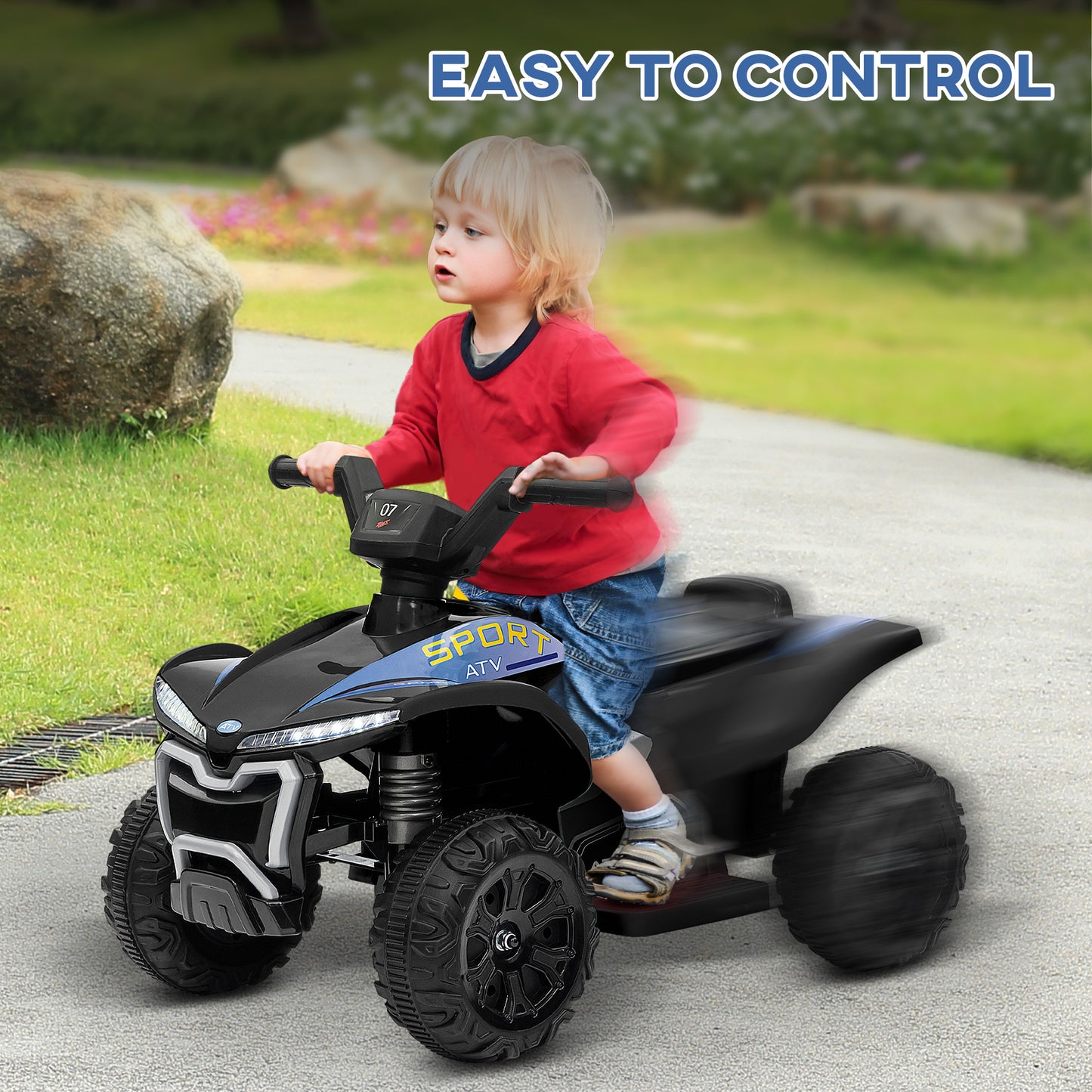 Kids ATV, 6V Battery Powered Electric Vehicle with Headlights, Forward/Reverse Switch, 4 Wheeler Ride On Toy for 18-36 Months, Black Electric Ride On Toys   at Gallery Canada