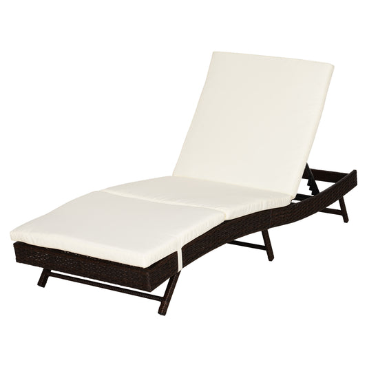 Wicker Patio Lounger, Outdoor S Shape Recliners Lounge Chair w/ 5-Level Adjustable Backrest, Soft Padded Cushion for Outdoor Use, Cream White Chaise Loungers   at Gallery Canada