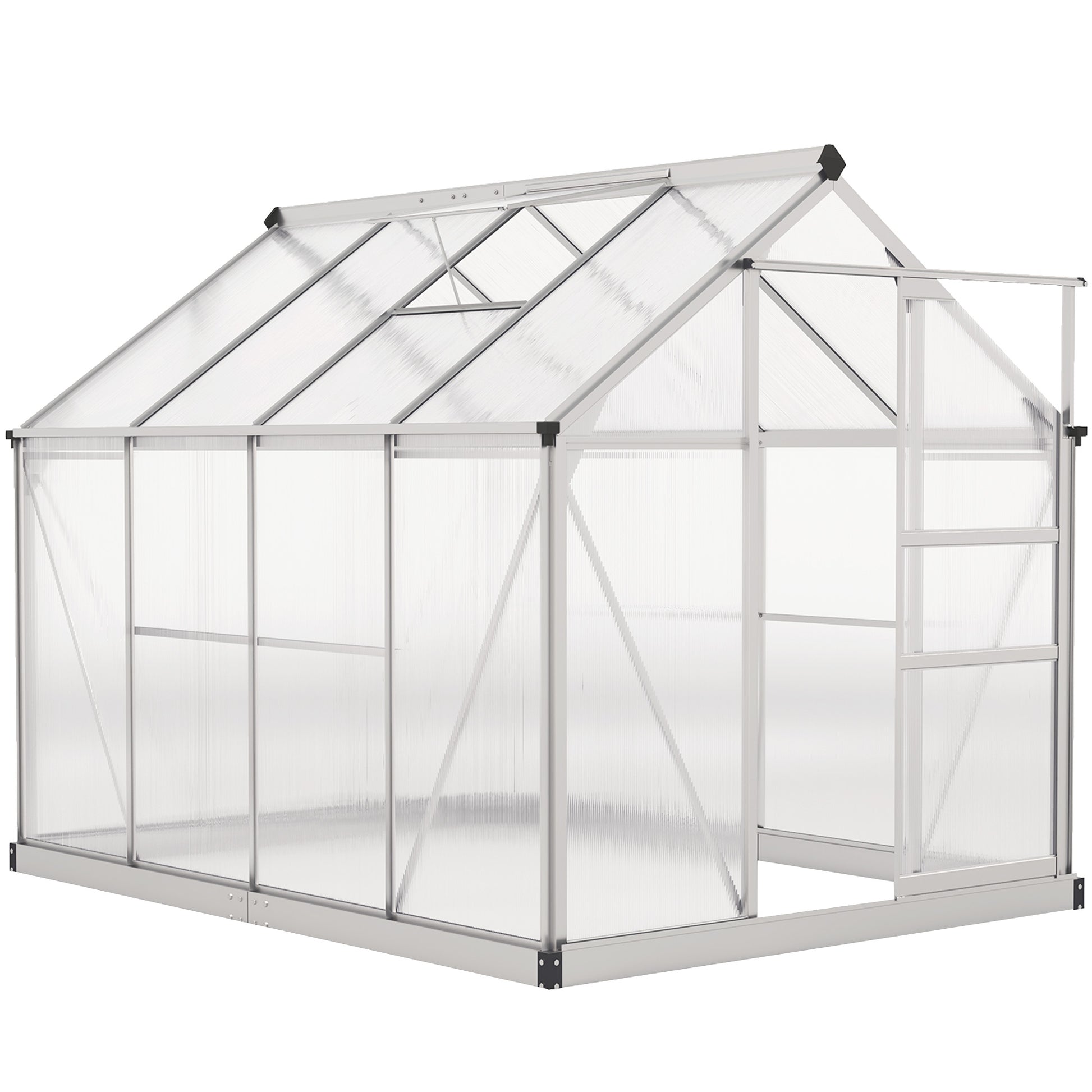 6' x 8' x 6.6' Polycarbonate Greenhouse, Walk-In Green House Kit Garden, Plants Grow, Galvanized Sheet Aluminum Frame with Rain Gutter, Vent and Sliding Door, Silver Walk In Greenhouses at Gallery Canada