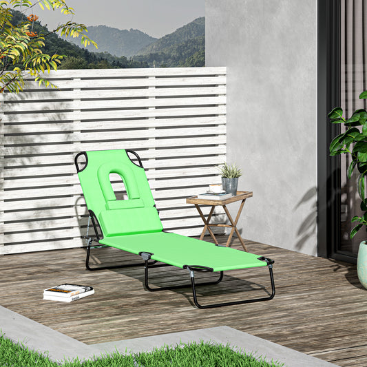 Adjustable Folding Outdoor Lounge Chair with Reading Hole and Pillow, Green Lounger Chairs   at Gallery Canada