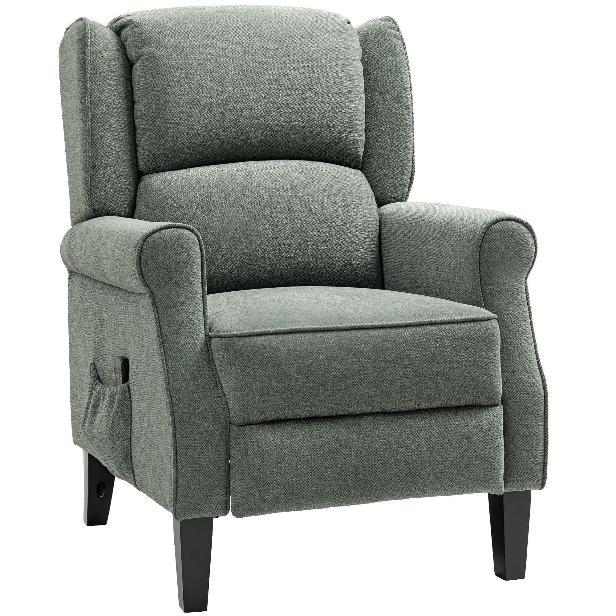 Push Back Recliner Chair, Vibration Massage Recliner for Living Room with Extendable Footrest, Remote, Dark Green Sofas & Reclining Chairs at Gallery Canada