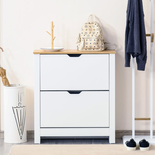 Shoe Storage Cabinet with 2 Flip Drawers and Adjustable Shelves, Narrow Shoe Cupboard for 12 Pairs of Shoes, White Shoe Storage Cabinets & Racks White  at Gallery Canada