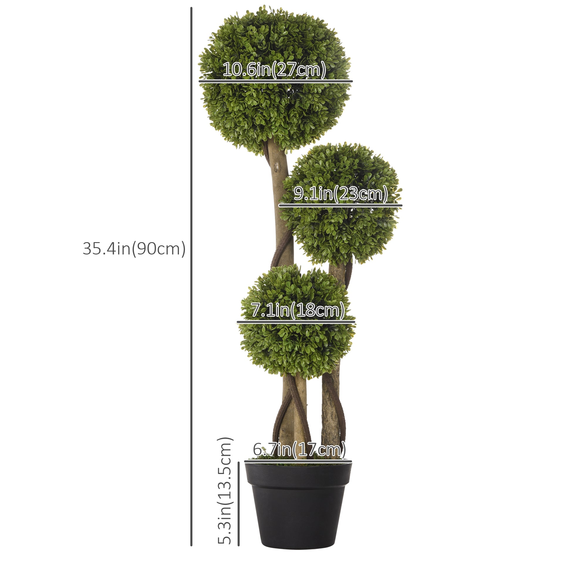 3FT Artificial Boxwood Topiary Tree, Potted Fake Plant, Triple Ball Tree for Indoor and Outdoor, Green Artificial Trees at Gallery Canada